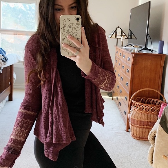 American Rag Sweaters - 🩷AMERICAN RAG FALL BURGUNDY MAROON RED KNIT LACE SWEATER CARDIGAN SIZE SMALL